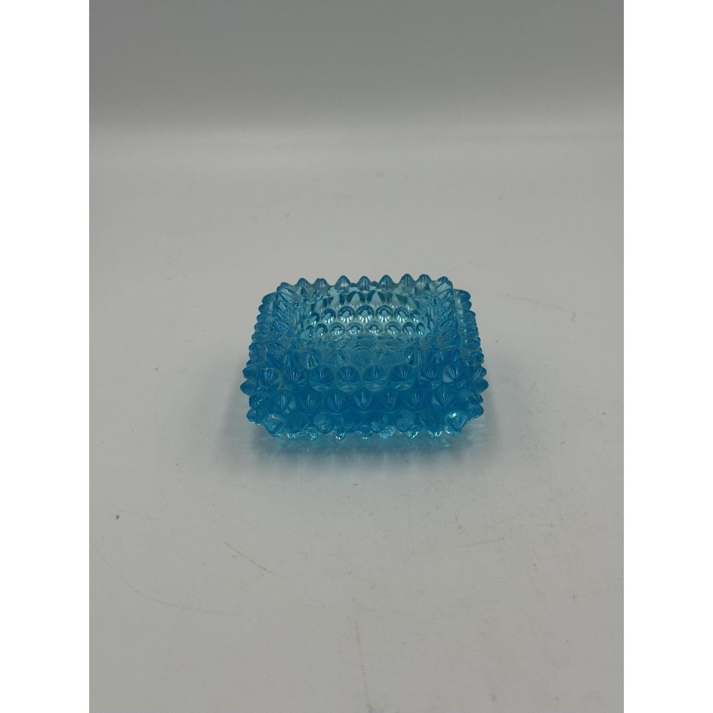 VTG Fenton Blue Hobnail Square Salt Cellar Ashtray, Tea light Candle Holder - Picture 5 of 5